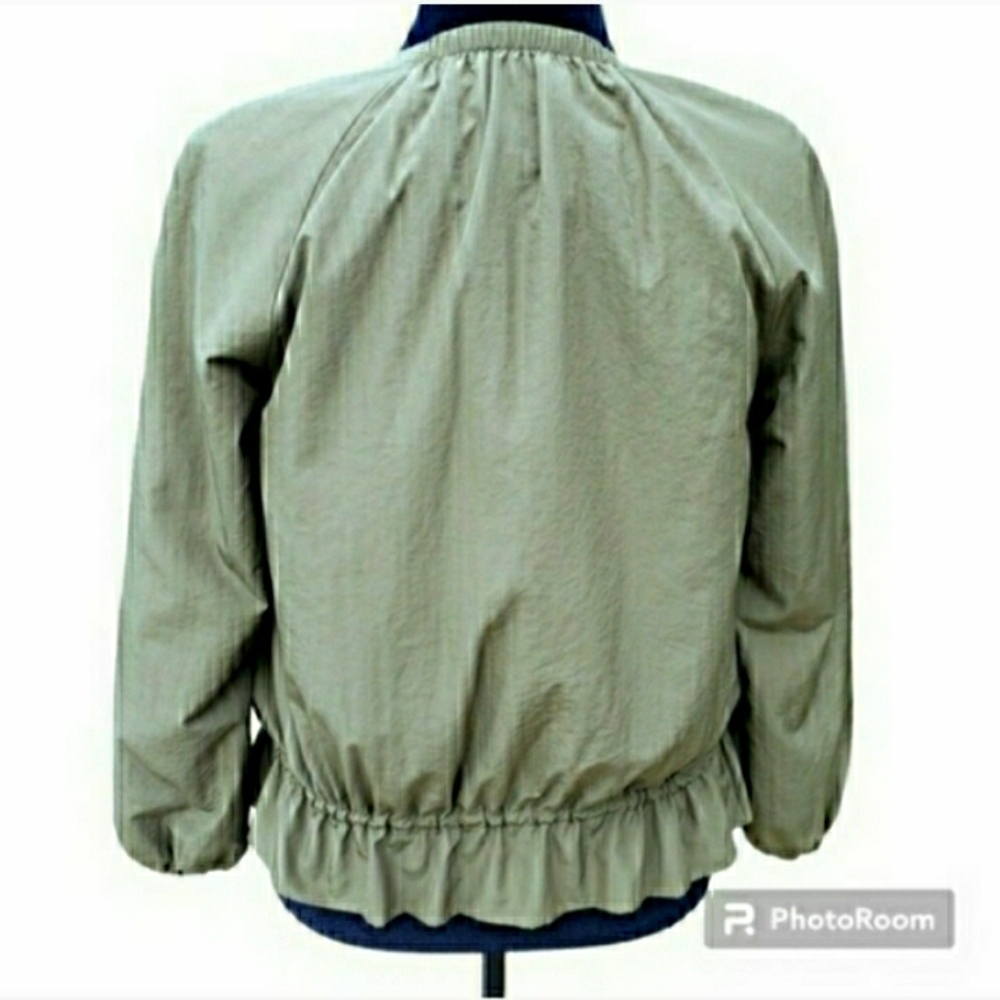 Zara Jacket Olive Green Zip Front Windbreaker Cinch Waist - Picture 4 of 9